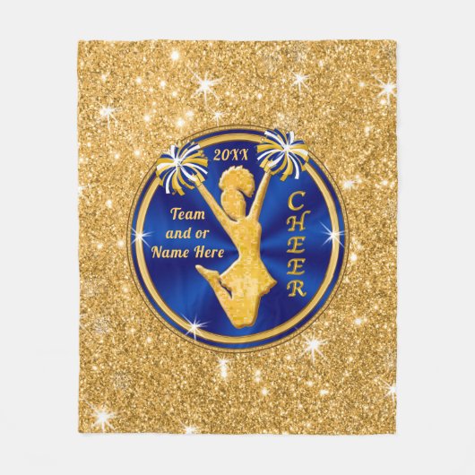 Blauwe en goudkleurige kronnen, Jouw tekst, KLEUR Fleece Deken (Voorkant)
