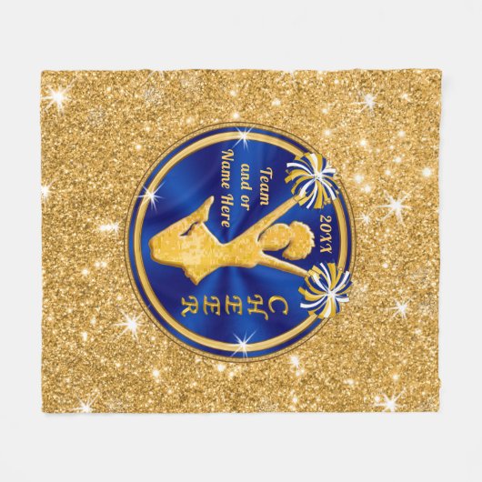 Blauwe en goudkleurige kronnen, Jouw tekst, KLEUR Fleece Deken (Voorkant (Horizontaal))