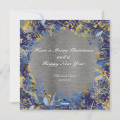 Blauwe en goudkleurige schaar feestdagenkaart (Achterkant)