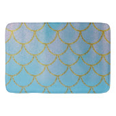 Blauwe en goudkleurige Shimmer Mermaid Scales Badmat (Voorkant)