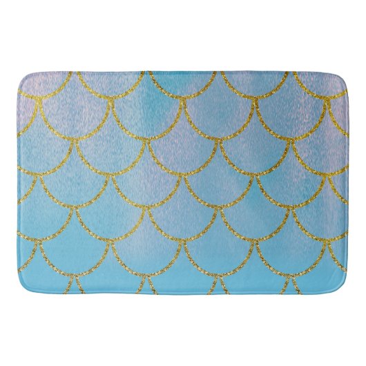 Blauwe en goudkleurige Shimmer Mermaid Scales Badmat (Voorkant)