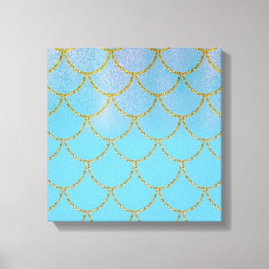 Blauwe en goudkleurige Shimmer Mermaid Scales Canvas Afdruk (Voorkant)