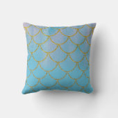 Blauwe en goudkleurige Shimmer Mermaid Scales Kussen (Achterkant)