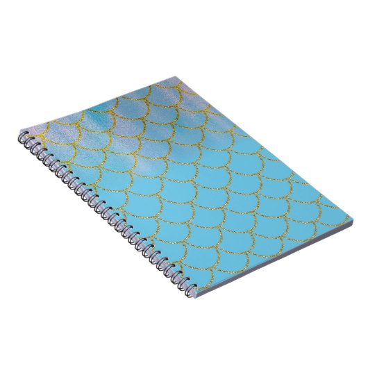 Blauwe en goudkleurige Shimmer Mermaid Scales Notitieboek (Rechterzijde)