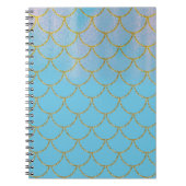 Blauwe en goudkleurige Shimmer Mermaid Scales Notitieboek (Voorkant)