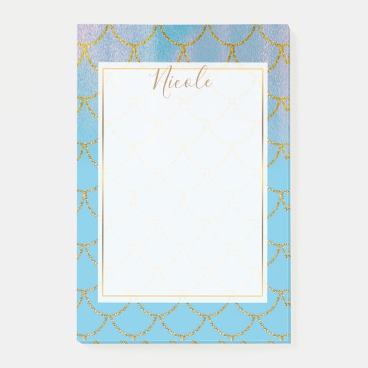 Blauwe en goudkleurige Shimmer Mermaid Scales Post-it® Notes (Voorkant)