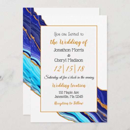 Blauwe en goudkleurige vlechtjes kaart (Voorkant / Achterkant)