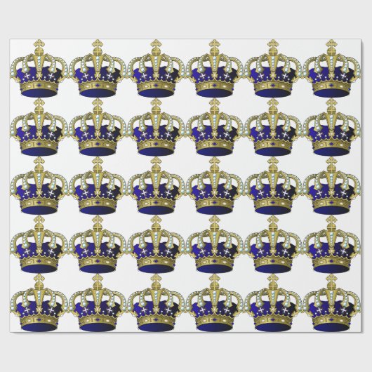Blauwe en goudkoninklijke kroon cadeaupapier (Vlak)