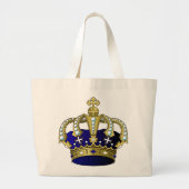 Blauwe en goudkoninklijke kroon grote tote bag (Voorkant)