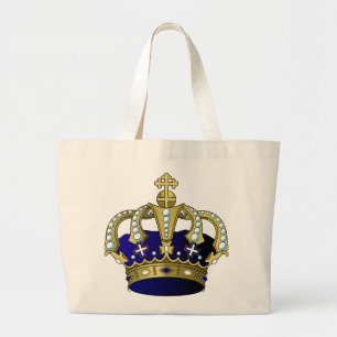 Blauwe en goudkoninklijke kroon grote tote bag