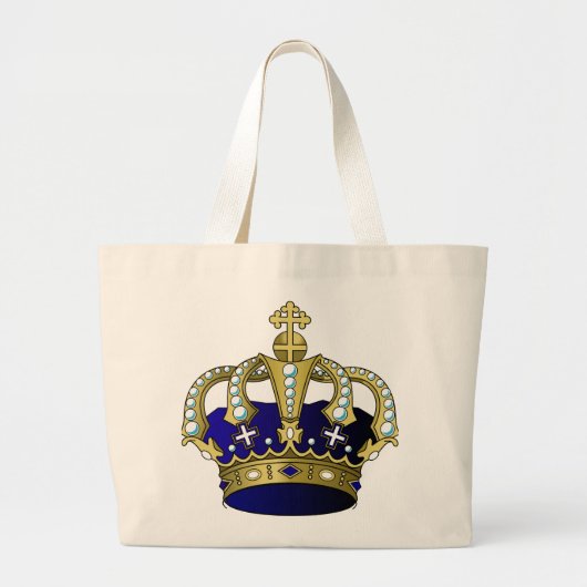 Blauwe en goudkoninklijke kroon grote tote bag (Voorkant)