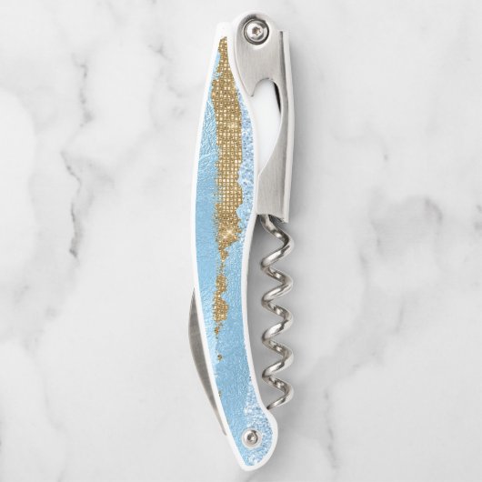 Blauwe en goudkurkschroef kurkentrekker (Achterkant)