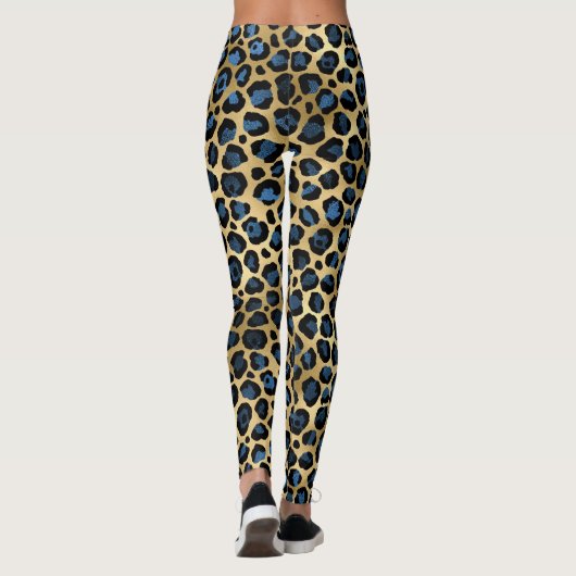 Blauwe en goudluipaard leggings (Achterkant)