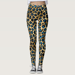 Blauwe en goudluipaard leggings