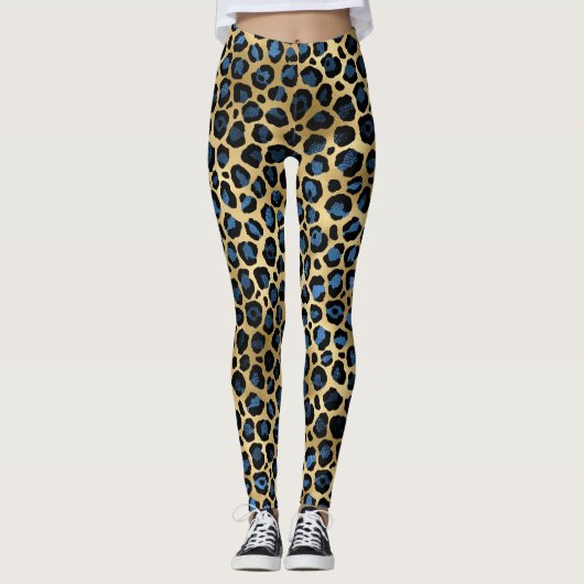 Blauwe en goudluipaard leggings (Voorkant)