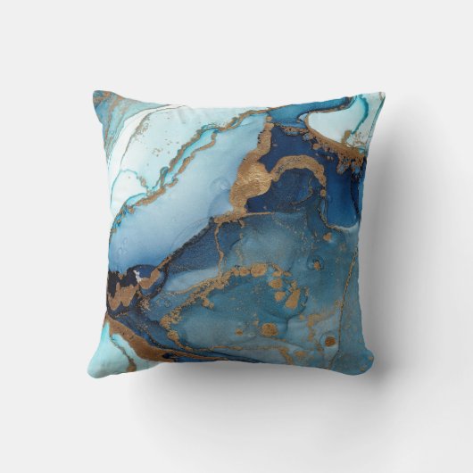 Blauwe en goudmakreel Marble Geode Kintsugi Kussen (Achterkant)