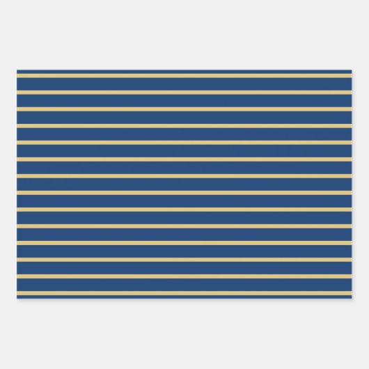 Blauwe en goudmakreel Nautical Stripe Inpakpapier Vel (Voorkant 2)