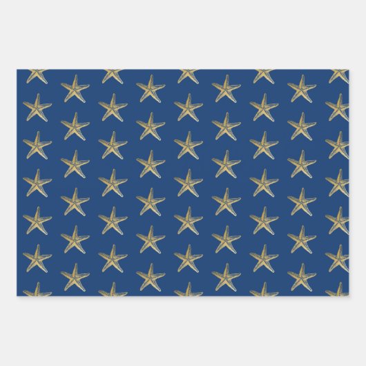 Blauwe en goudmakreel Nautical Stripe Inpakpapier Vel (Voorkant 3)