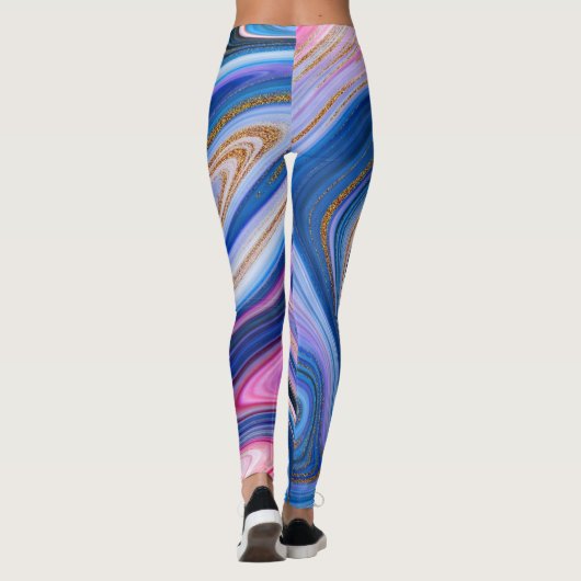 Blauwe en goudmarmer leggings (Achterkant)