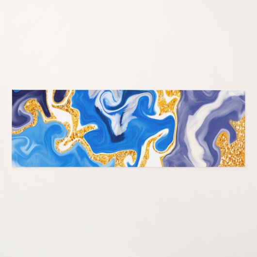Blauwe en goudmarmer-strijders yogamat (Voorkant (horizontaal))