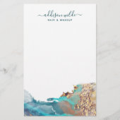 Blauwe en goudmatige kunst Vloeibare Waterverf Ink Briefpapier (Voorkant)