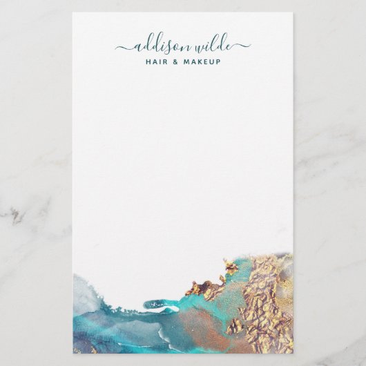 Blauwe en goudmatige kunst Vloeibare Waterverf Ink Briefpapier (Voorkant)