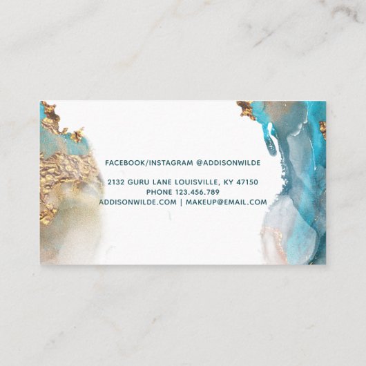 Blauwe en goudmatige kunst Vloeibare Waterverf Ink Klantenkaartje (Achterkant)