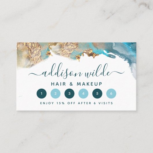 Blauwe en goudmatige kunst Vloeibare Waterverf Ink Klantenkaartje (Voorkant)