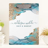 Blauwe en goudmatige kunst Vloeibare Waterverf Ink Klembord