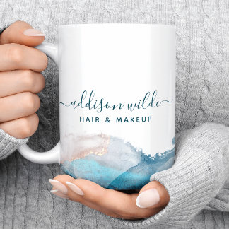 Blauwe en goudmatige kunst Vloeibare Waterverf Ink Koffiemok