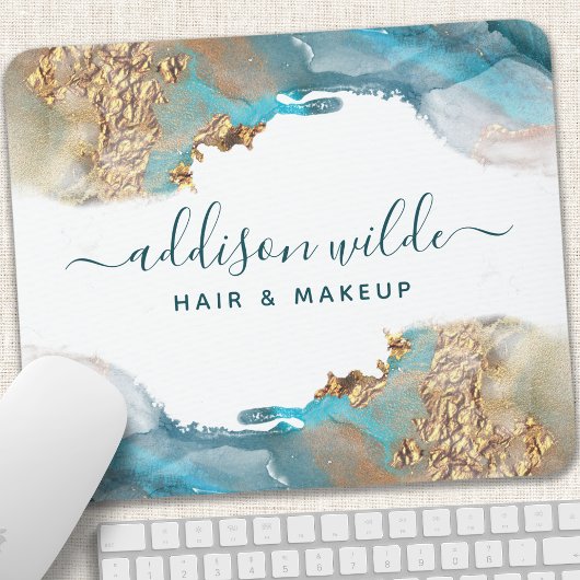 Blauwe en goudmatige kunst Vloeibare Waterverf Ink Muismat