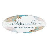 Blauwe en goudmatige kunst Vloeibare Waterverf Ink Naambadge (Voorkant)