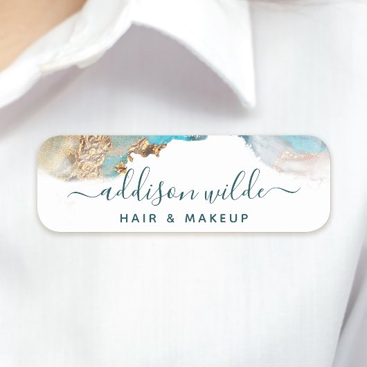 Blauwe en goudmatige kunst Vloeibare Waterverf Ink Naamplaatje