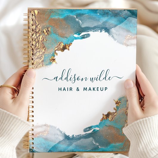 Blauwe en goudmatige kunst Vloeibare Waterverf Ink Planner