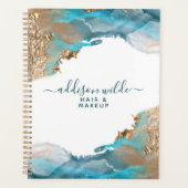 Blauwe en goudmatige kunst Vloeibare Waterverf Ink Planner (Voorkant)
