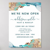 Blauwe en goudmatige kunst Vloeibare Waterverf Ink Poster (Voorkant)