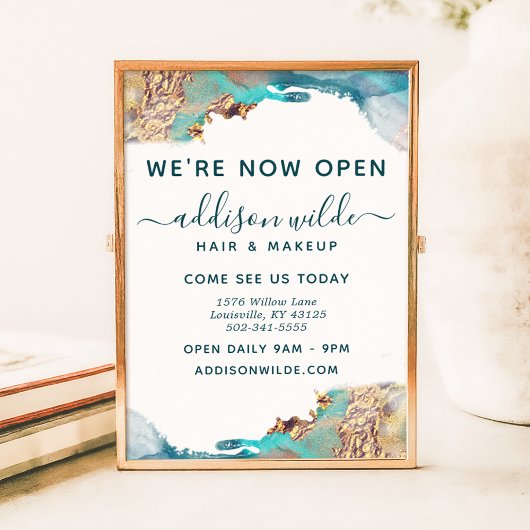 Blauwe en goudmatige kunst Vloeibare Waterverf Ink Poster