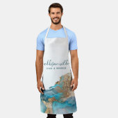 Blauwe en goudmatige kunst Vloeibare Waterverf Ink Schort (Gedragen)