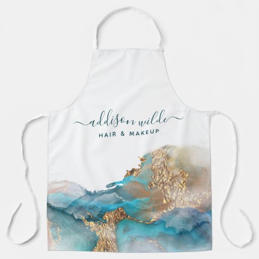 Blauwe en goudmatige kunst Vloeibare Waterverf Ink Schort (Voorkant)