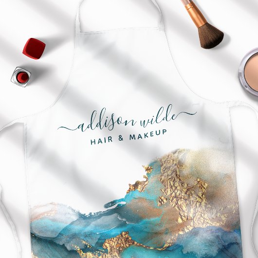 Blauwe en goudmatige kunst Vloeibare Waterverf Ink Schort