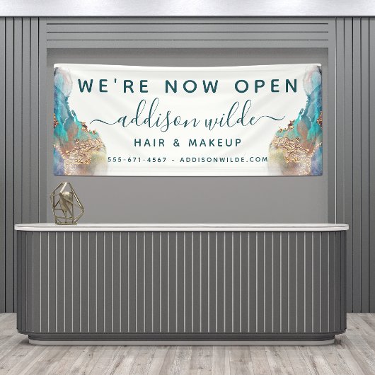 Blauwe en goudmatige kunst Vloeibare Waterverf Ink Spandoek