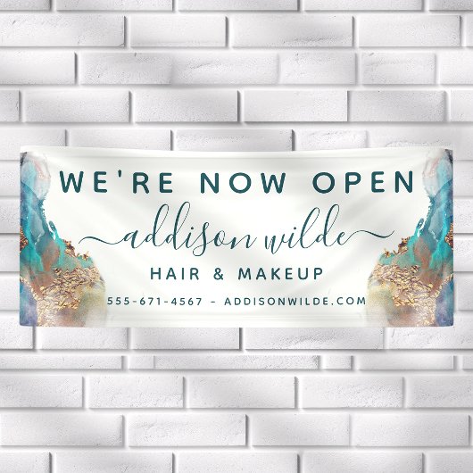 Blauwe en goudmatige kunst Vloeibare Waterverf Ink Spandoek