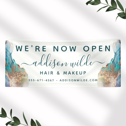 Blauwe en goudmatige kunst Vloeibare Waterverf Ink Spandoek