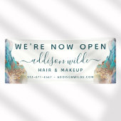 Blauwe en goudmatige kunst Vloeibare Waterverf Ink Spandoek