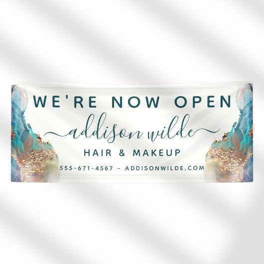 Blauwe en goudmatige kunst Vloeibare Waterverf Ink Spandoek