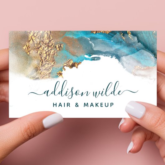 Blauwe en goudmatige kunst Vloeibare Waterverf Ink Visitekaartje