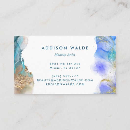 Blauwe en goudmatige kunst Vloeibare Waterverf Ink Visitekaartje (Achterkant)
