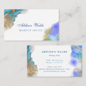 Blauwe en goudmatige kunst Vloeibare Waterverf Ink Visitekaartje (Voorkant / Achterkant)