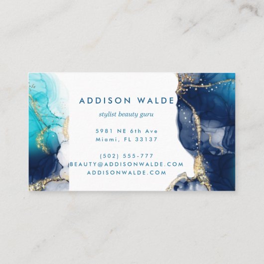 Blauwe en goudmatige kunst Vloeibare Waterverf Ink Visitekaartje (Achterkant)