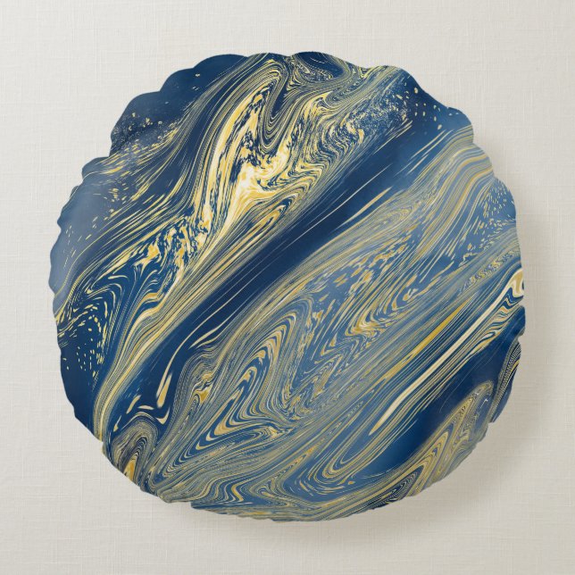 Blauwe en goudmetallische rondslang rond kussen (Voorkant)